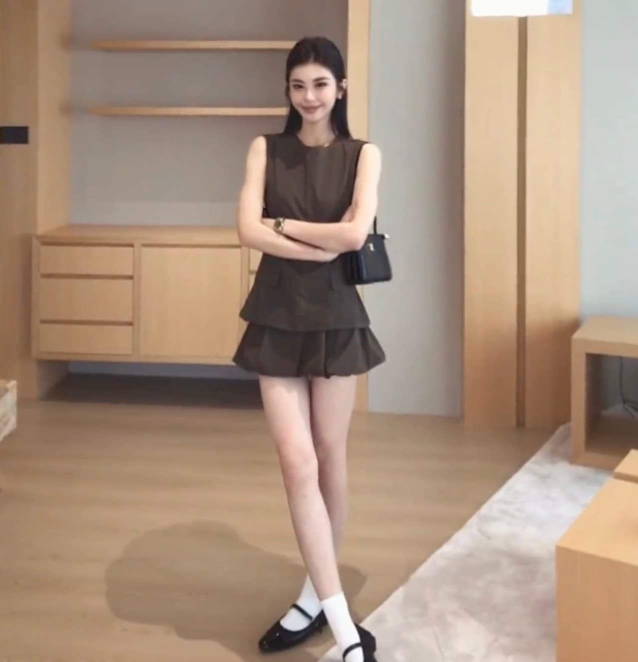 린 천 입력 일광 섬 새로운 품격 슬림해 보이는 연령 감소 캐주얼 천 골드 센스 쇼트 스타일 패션 세트 상세 이미지 4
