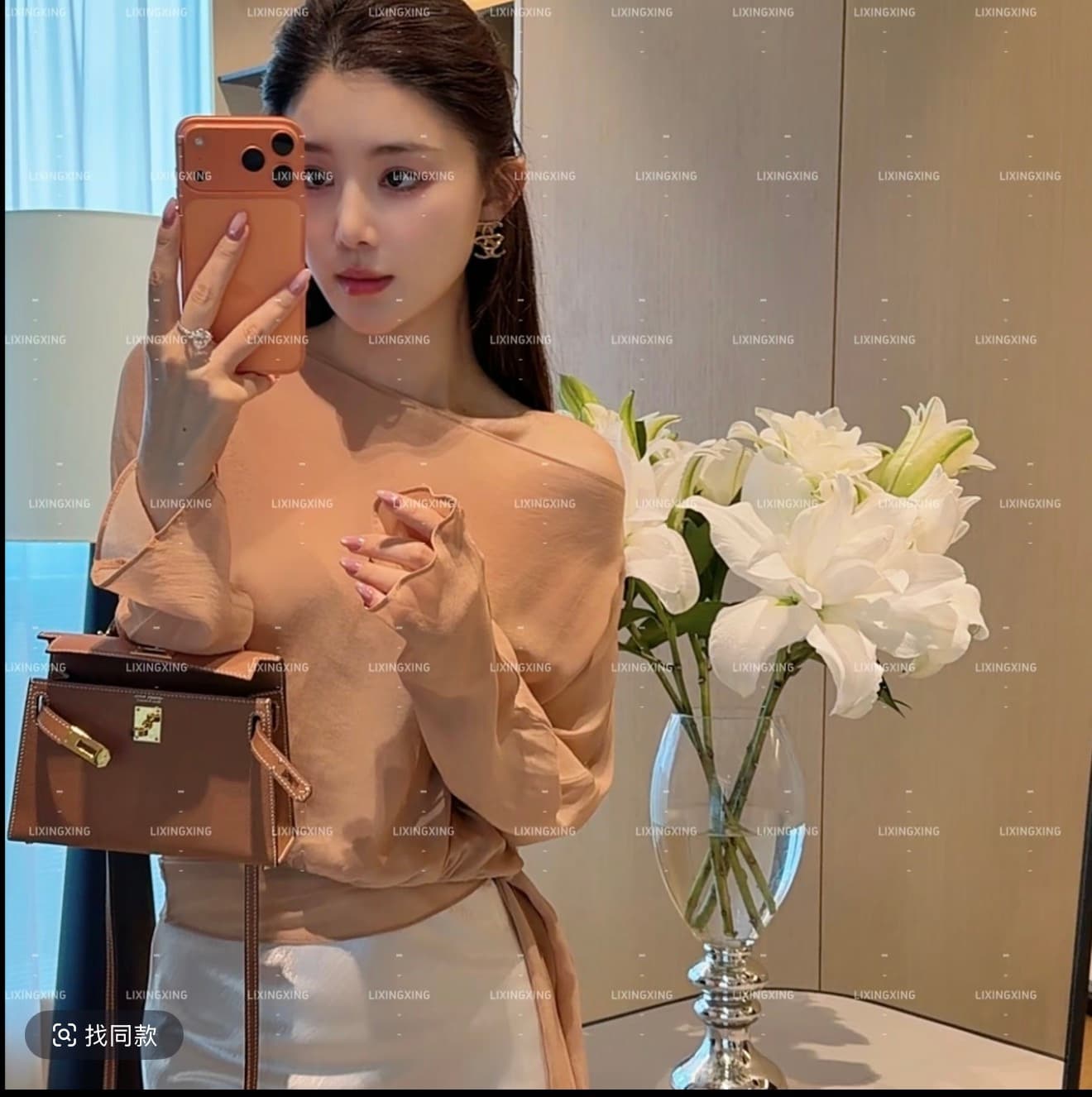 lxx 비스듬한 어깨 레이스업 맨위 프랑스식 허리 수축 맨위 루즈핏 슬림해 보이는 여름 새로운 현대 비스듬한 자르다 짧은 치마 상세 이미지 2
