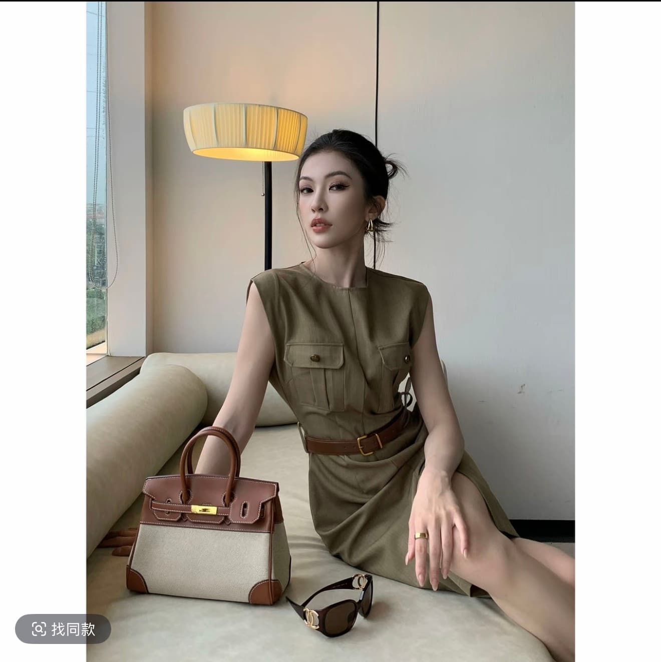 jijinqi 여름 빛 럭셔리 허리 수축 슬림해 보이는 민소매 품격 디자인 센스 드레스 벨트 포함 길다 쇼트 스타일 상세 이미지 2