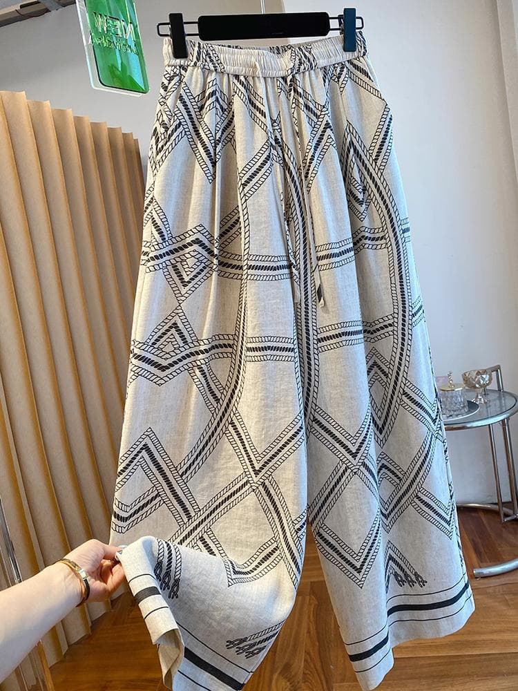 면 린넨 와이드 레깅스 바지 고급 아마 빛 럭셔리 고급 센스 2026 새로운 루즈핏 캐주얼 오래된 돈 바람 바닥 청소 바지 상세 이미지 1
