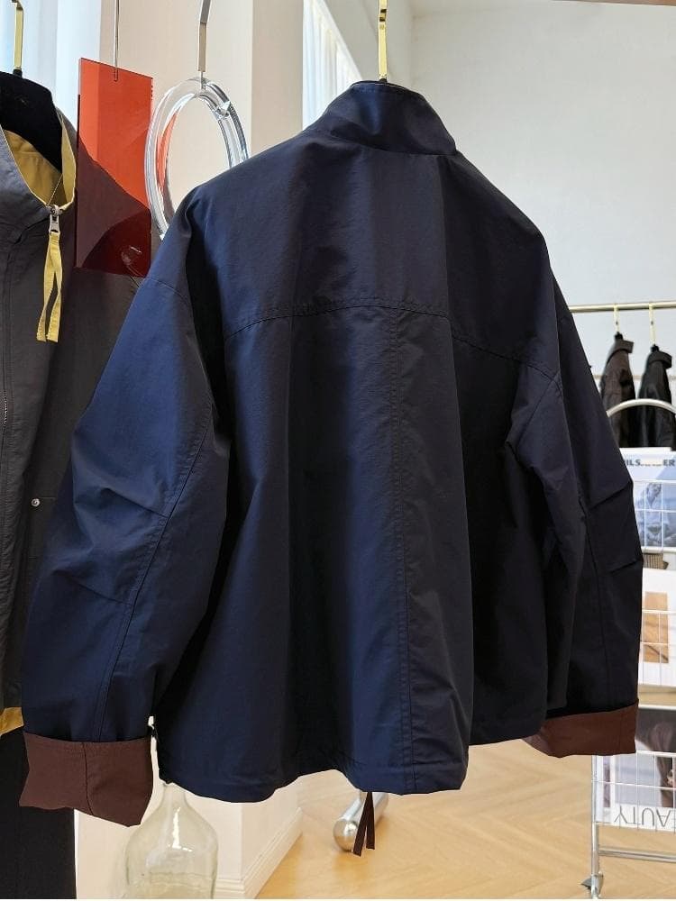 한 부서 고급 센스 배색 양면 착용 스탠드 칼라 캐주얼 워크웨어 여성 코트 가을 자이언트 잘 생긴 쇼트 스타일 바람막이 재킷 상세 이미지 16
