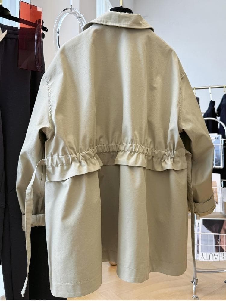 한 부서 디자인 센스 고유 한 Chic 루즈핏 느긋한 바람 캐주얼 중간 길이 바람막이 여성 가을 자이언트 잘 생긴 ~ 중 재킷 이미지 5