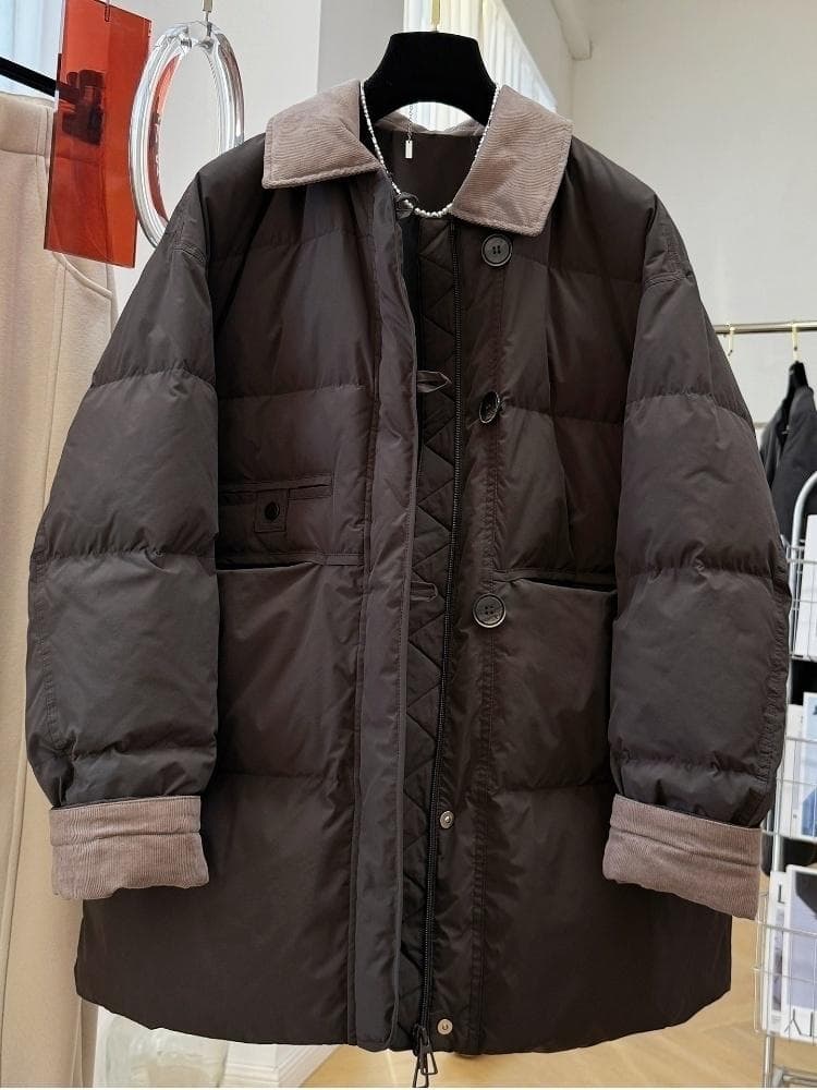 한 부서 고급 센스 바 En 바람 배색 폴로 칼라 중간 길이 면 옷 면 의류 여성 겨울 패션 패딩 재킷 보온 재킷 상세 이미지 12