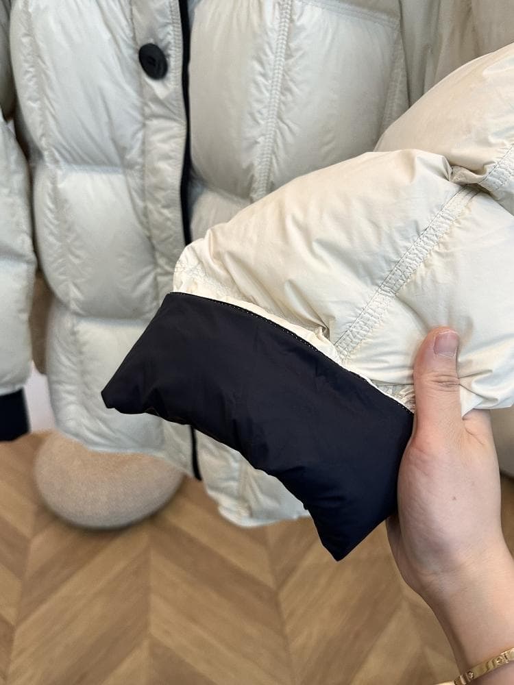 고급 유럽 상품 겨울 고급 센스 패치워크 색상 패션 루즈핏 라운드 넥 자기 빨아 먹다 버클 패딩 재킷 여성 코트 면 옷 면 의류 상세 이미지 10