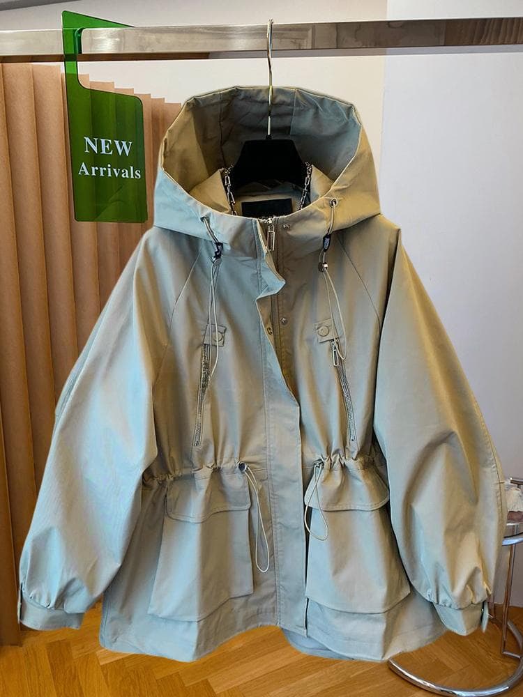 고급 센스 캐주얼 운동 지퍼 후드 워크웨어 바람막이 자켓 루즈핏 패션 중간 길이 재킷 2026 봄 가을 상세 이미지 4