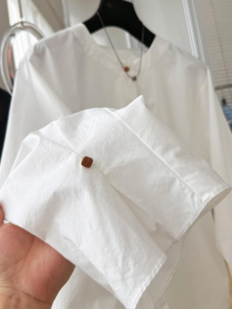 한 부서 느긋한 바람 고유 한 아름다운 자이언트 잘 생긴 순면 긴팔 라운드 넥 여성 셔츠 봄 드레스 루즈핏 디자인 센스 맨위 상세 이미지 9
