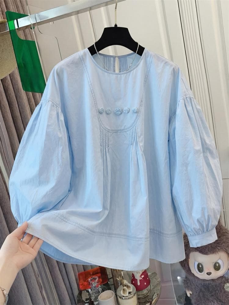 한 부서 고급 센스 고유 한 자이언트 잘 생긴 ~ 중 라운드 넥 긴팔 여성 셔츠 인형 셔츠 루즈핏 작은 셔츠 맨위 조기 봄 상세 이미지 2