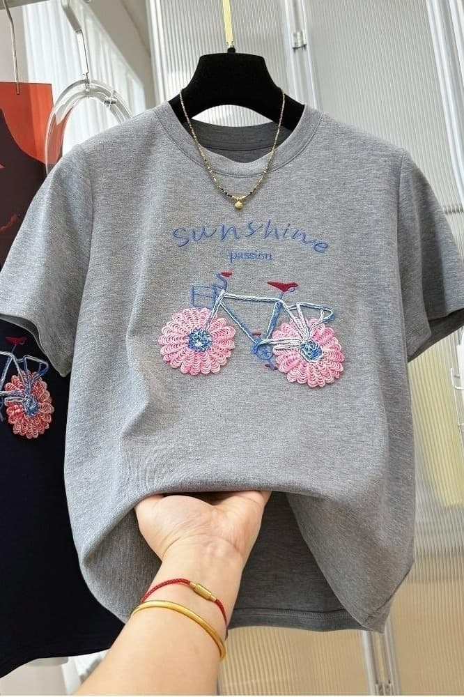 2026 새로운 한 부서 무거운 작업 자수 고유 한 Chic 반팔 티셔츠 여성 여름 반소매 그레이트 봐 의류 ins 이미지 7