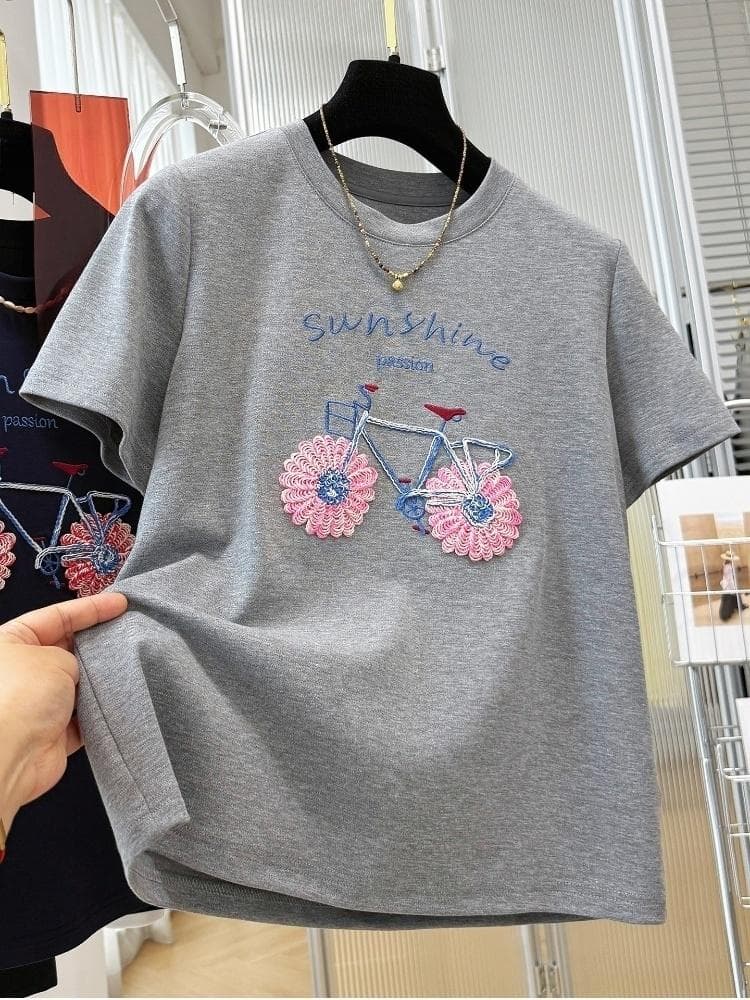 2026 새로운 한 부서 무거운 작업 자수 고유 한 Chic 반팔 티셔츠 여성 여름 반소매 그레이트 봐 의류 ins 상세 이미지 6