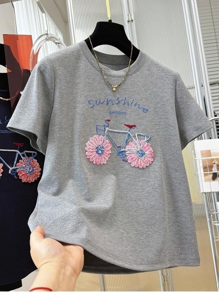 2026 새로운 한 부서 무거운 작업 자수 고유 한 Chic 반팔 티셔츠 여성 여름 반소매 그레이트 봐 의류 ins 상세 이미지 7