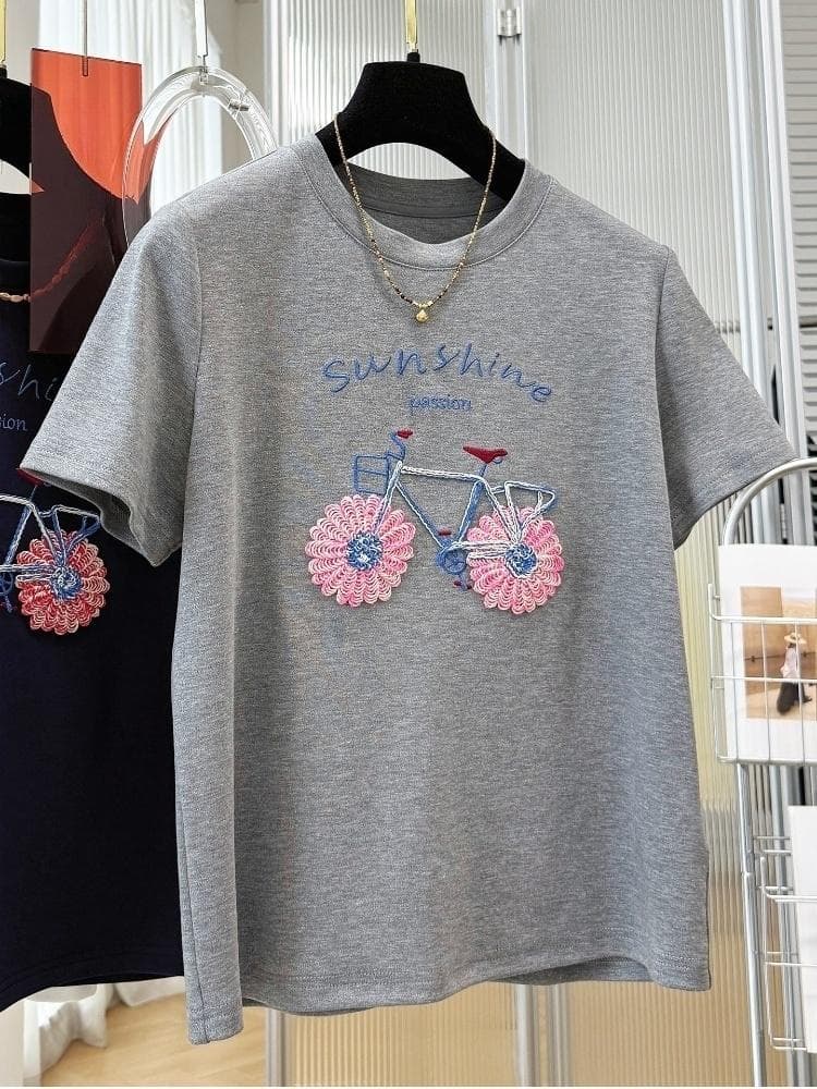 2026 새로운 한 부서 무거운 작업 자수 고유 한 Chic 반팔 티셔츠 여성 여름 반소매 그레이트 봐 의류 ins 상세 이미지 9