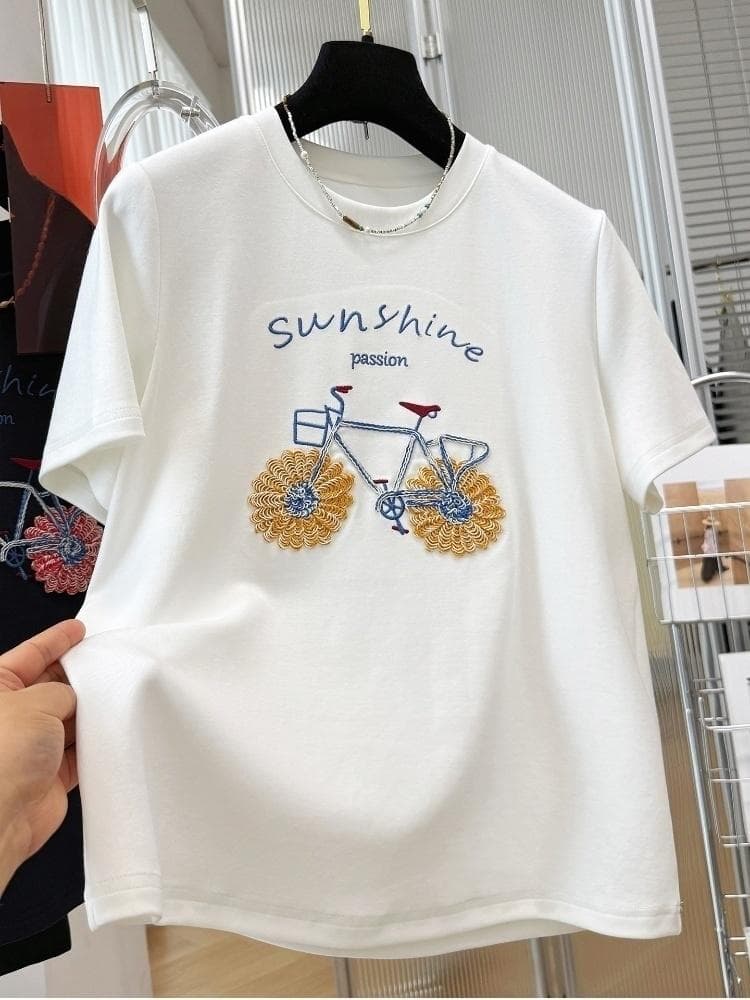 2026 새로운 한 부서 무거운 작업 자수 고유 한 Chic 반팔 티셔츠 여성 여름 반소매 그레이트 봐 의류 ins 상세 이미지 12