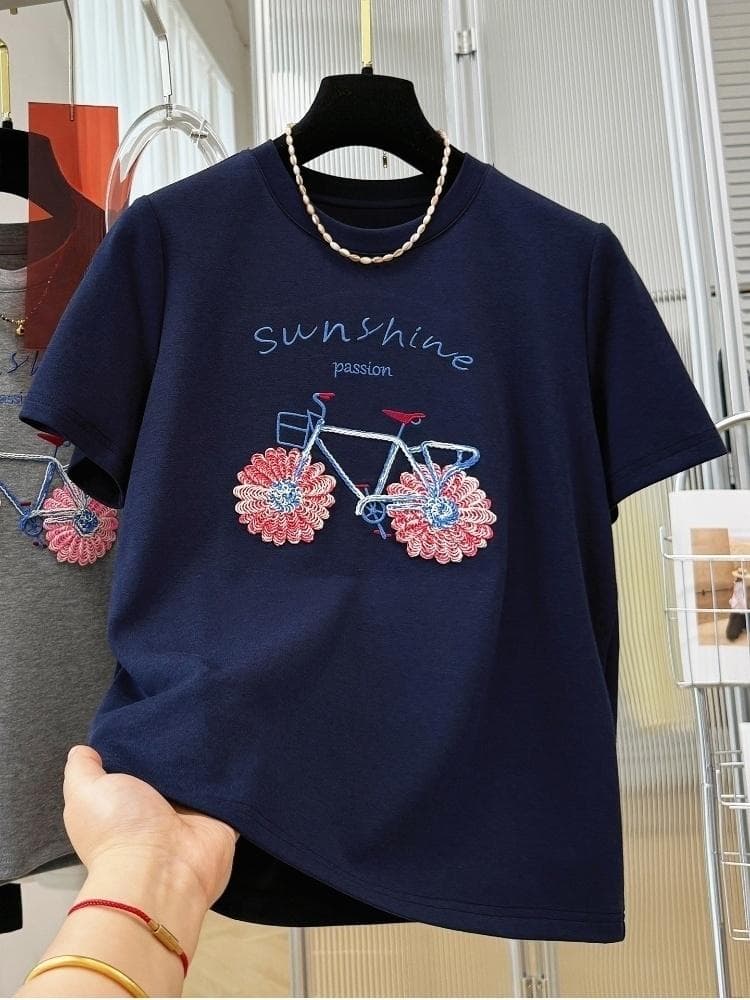 2026 새로운 한 부서 무거운 작업 자수 고유 한 Chic 반팔 티셔츠 여성 여름 반소매 그레이트 봐 의류 ins 상세 이미지 18