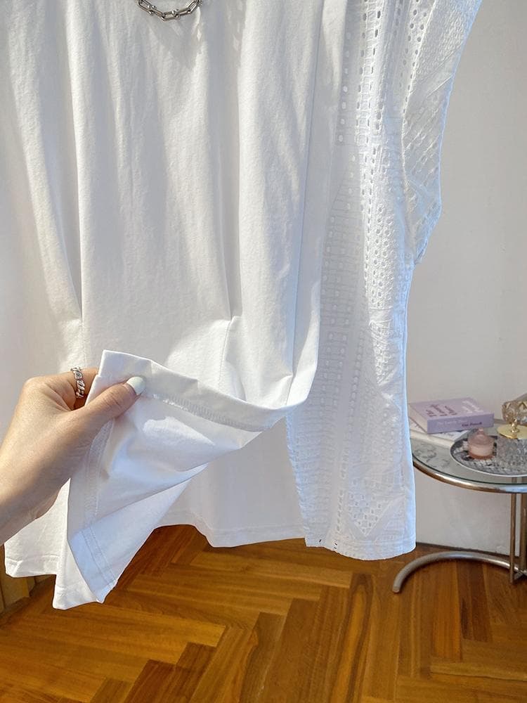미니멀리즘 화이트 디자인 센스 패치워크 자수 반팔 여성 순면 Chic 루즈핏 캐주얼 티셔츠 2026 여름 새로운 상세 이미지 10