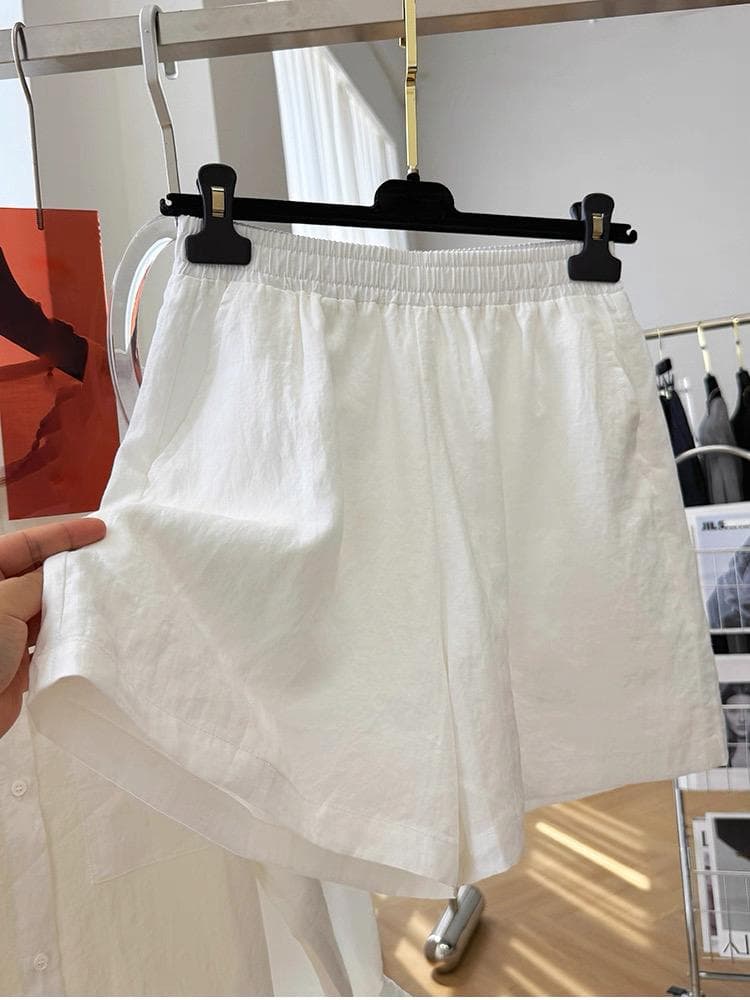 프랑스식 작은 대중 소금 부서 반바지 패션 캐주얼 다용도 루즈핏 라미 미니멀리즘 황색 반바지 2026 여름 새로운 상세 이미지 2