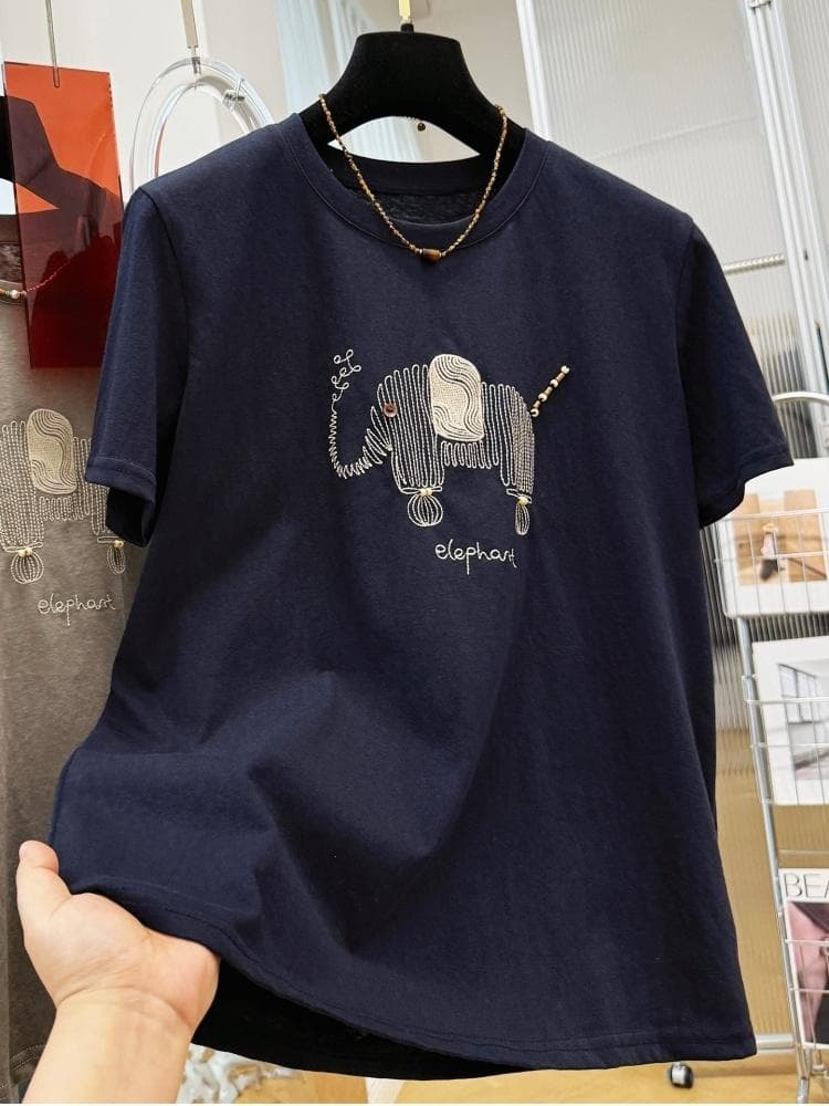 고급 센스 무거운 작업 자수 만화 슈퍼 화재 연령 감소 반팔 티셔츠 여성 여름 자이언트 잘 생긴 ~ 중 반소매 아름다운 맨위 이미지 3