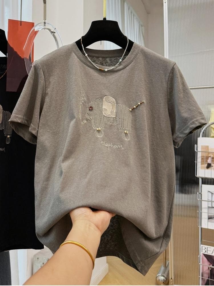 고급 센스 무거운 작업 자수 만화 슈퍼 화재 연령 감소 반팔 티셔츠 여성 여름 자이언트 잘 생긴 ~ 중 반소매 아름다운 맨위 이미지 4