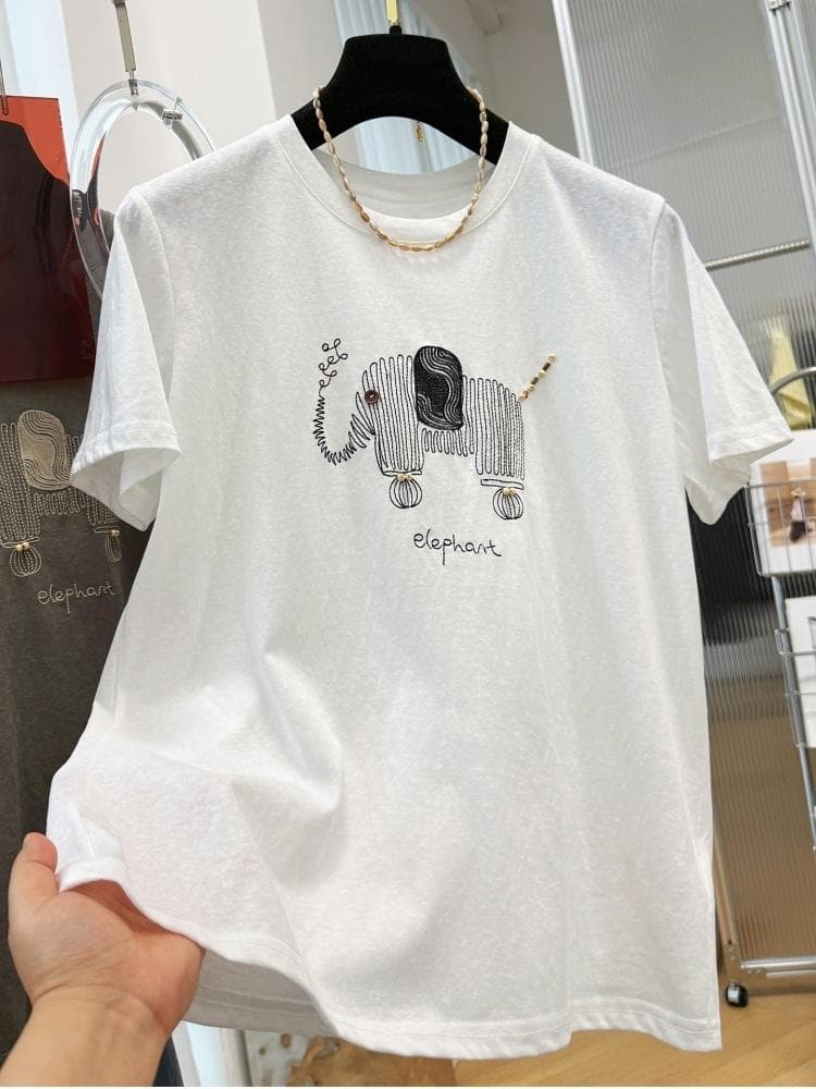 고급 센스 무거운 작업 자수 만화 슈퍼 화재 연령 감소 반팔 티셔츠 여성 여름 자이언트 잘 생긴 ~ 중 반소매 아름다운 맨위 상세 이미지 12