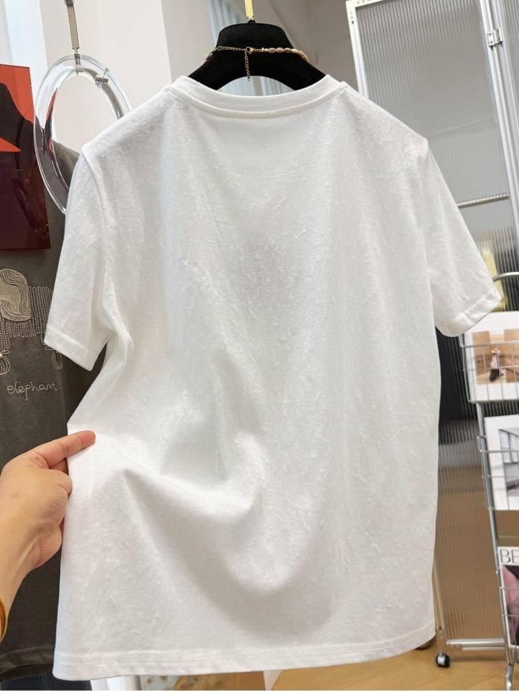 고급 센스 무거운 작업 자수 만화 슈퍼 화재 연령 감소 반팔 티셔츠 여성 여름 자이언트 잘 생긴 ~ 중 반소매 아름다운 맨위 상세 이미지 16