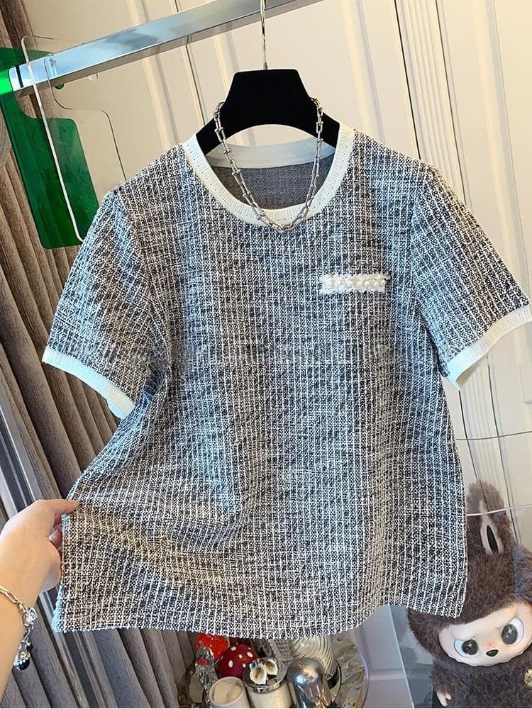 고급 사소한 프랑스식 부드러운 샤오시엔 짜임 반팔 티셔츠 셔츠 외국 가스 맨위 여성 2026 년 여름 새로운 상세 이미지 3