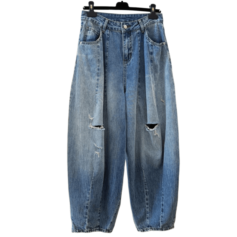 2026 슈퍼 화재 oversize 캐주얼 찢어진 부분 청바지 여성 여름 고유 한 얇은 스타일 느긋한 바람 느슨함 센스 바지 이미지 6