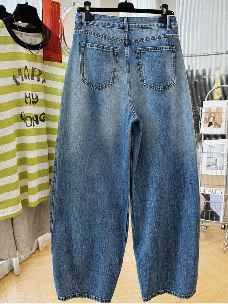 2026 슈퍼 화재 oversize 캐주얼 찢어진 부분 청바지 여성 여름 고유 한 얇은 스타일 느긋한 바람 느슨함 센스 바지 상세 이미지 9