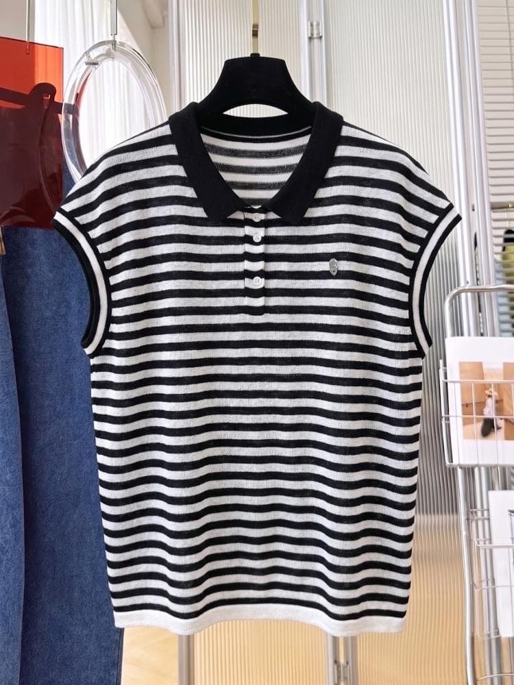 고급 유럽 상품 슈퍼 잘 생긴 스트라이프 POLO 셔츠 얇은 스타일 짧은 소매 위버 여름 캐주얼 폭발 티셔츠 맨위 이미지 3