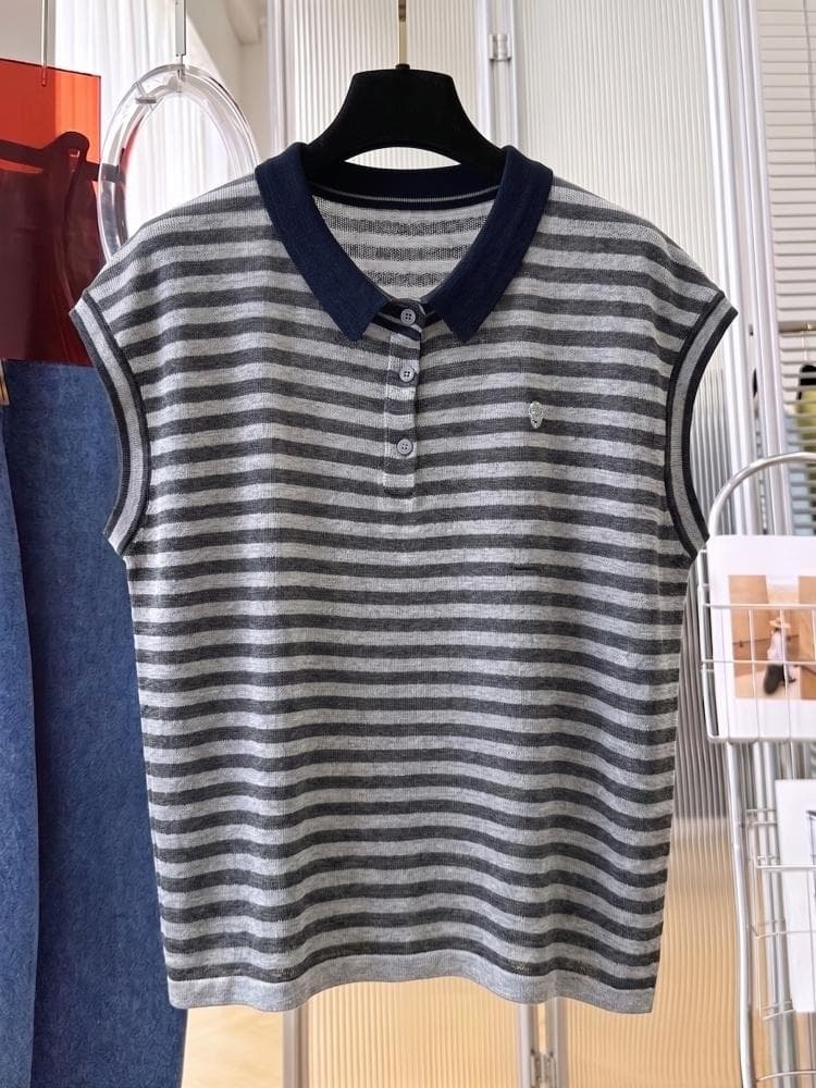 고급 유럽 상품 슈퍼 잘 생긴 스트라이프 POLO 셔츠 얇은 스타일 짧은 소매 위버 여름 캐주얼 폭발 티셔츠 맨위 상세 이미지 12