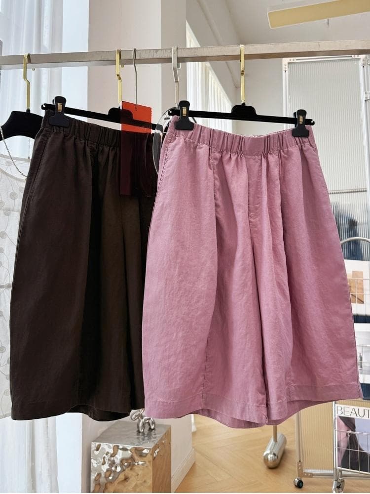 고급 센스 허리밴드 캐주얼 바지 여성 여름 얇은 스타일 바지 오부 바지 외출용 루즈핏 캐주얼 반바지 모통이 칼 바지 이미지 5