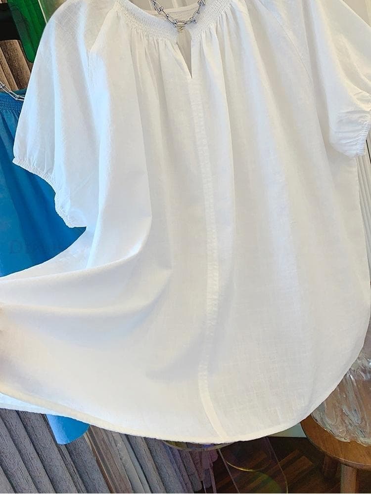 고유 한 슈퍼 잘 생긴 파란색 화이트 버블 반팔 셔츠 인형 셔츠 루즈핏 캐주얼 면직물 맨위 여성 여름 새로운 상세 이미지 15