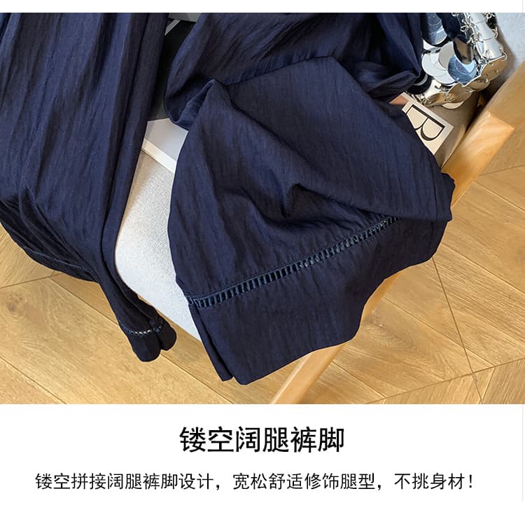 실사 여름 새로운 주간 실크 도루 센스 9 포인트 와이드 레깅스 바지 디자인 센스 레이스 홀로우 아웃 캐주얼 다용도 스트레이트 팬츠 상세 이미지 10