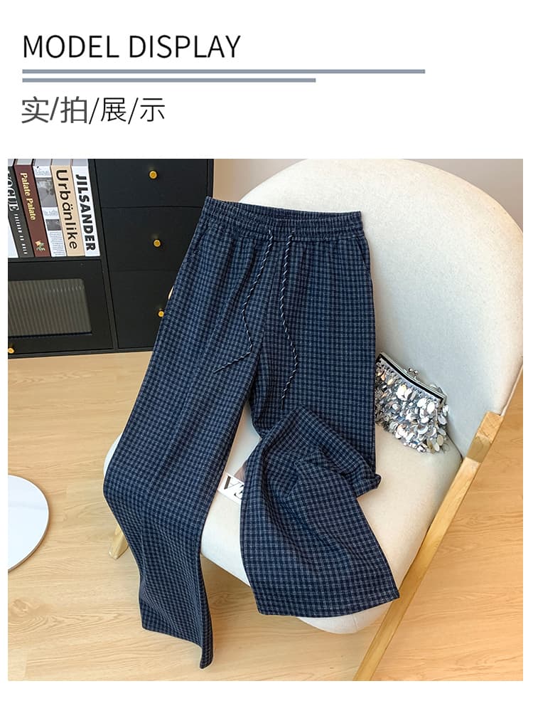 실사 가을 새로운 제인 에디션 레트로 다용도 체크무늬 와이드 레그 팬츠 루즈핏 슬림해 보이는 스트레이트 도루 센스 캐주얼 바닥 청소 바지 상세 이미지 10