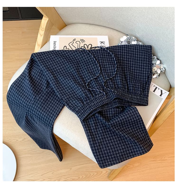 실사 가을 새로운 제인 에디션 레트로 다용도 체크무늬 와이드 레그 팬츠 루즈핏 슬림해 보이는 스트레이트 도루 센스 캐주얼 바닥 청소 바지 상세 이미지 16