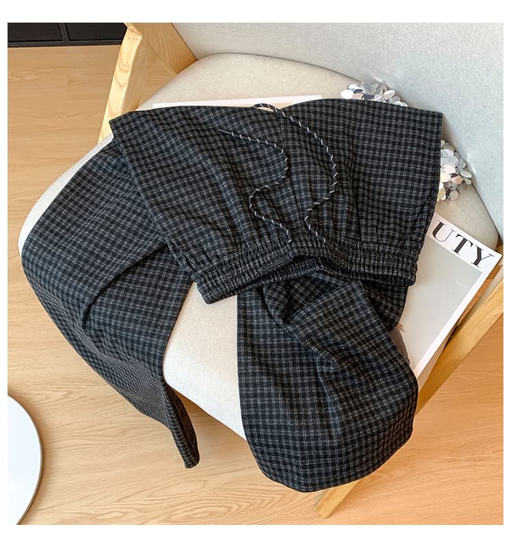 실사 가을 새로운 제인 에디션 레트로 다용도 체크무늬 와이드 레그 팬츠 루즈핏 슬림해 보이는 스트레이트 도루 센스 캐주얼 바닥 청소 바지 상세 이미지 28