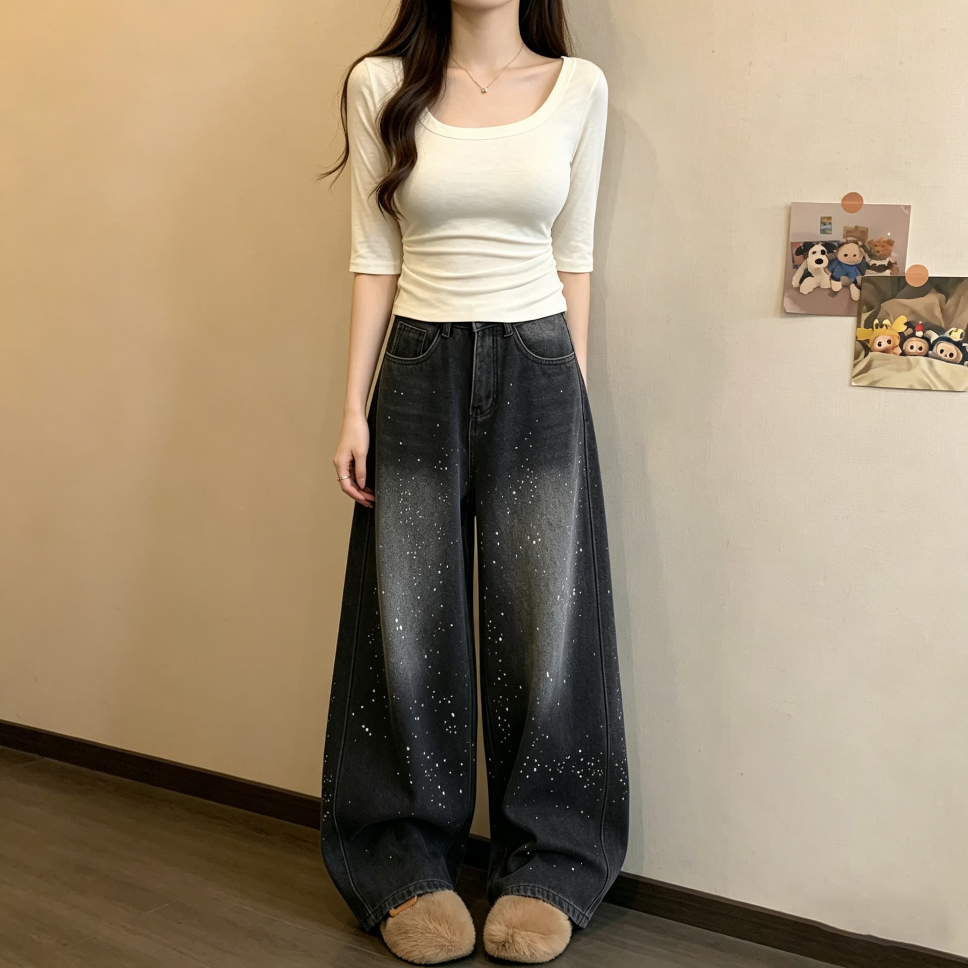 실사 순수한 욕망 바람 u 칼라 맨위 여성 여름 새로운 몸매 가꾸기 슬림해 보이는 주름 다용도 디스플레이 몸 핫걸 기본 셔츠 상세 이미지 16