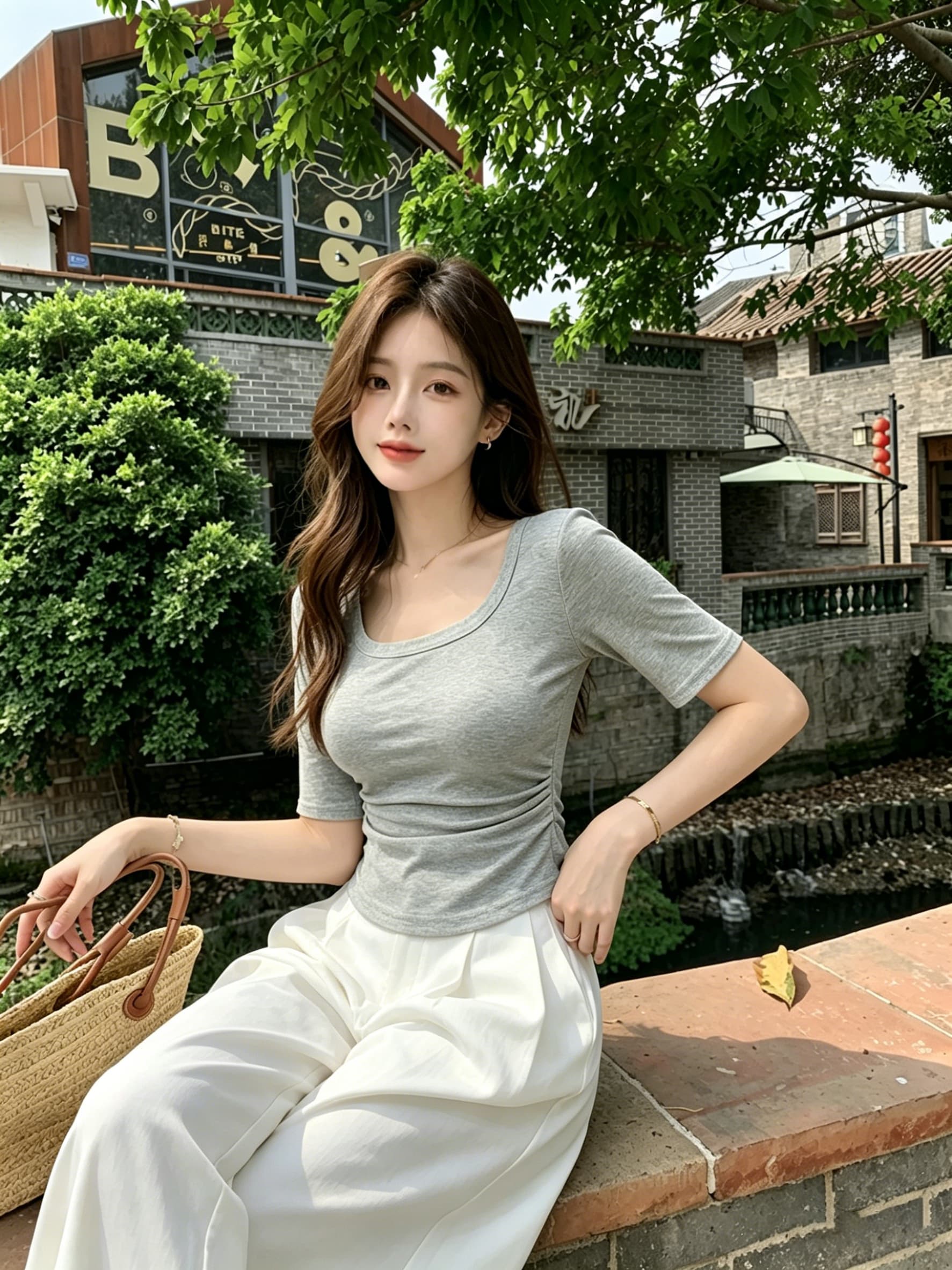 실사 u 칼라 주름 허리 수축 티셔츠 여름 새로운 5 점 소매 다용도 슬림해 보이는 디스플레이 몸 품격 핫걸 맨위 상세 이미지 10