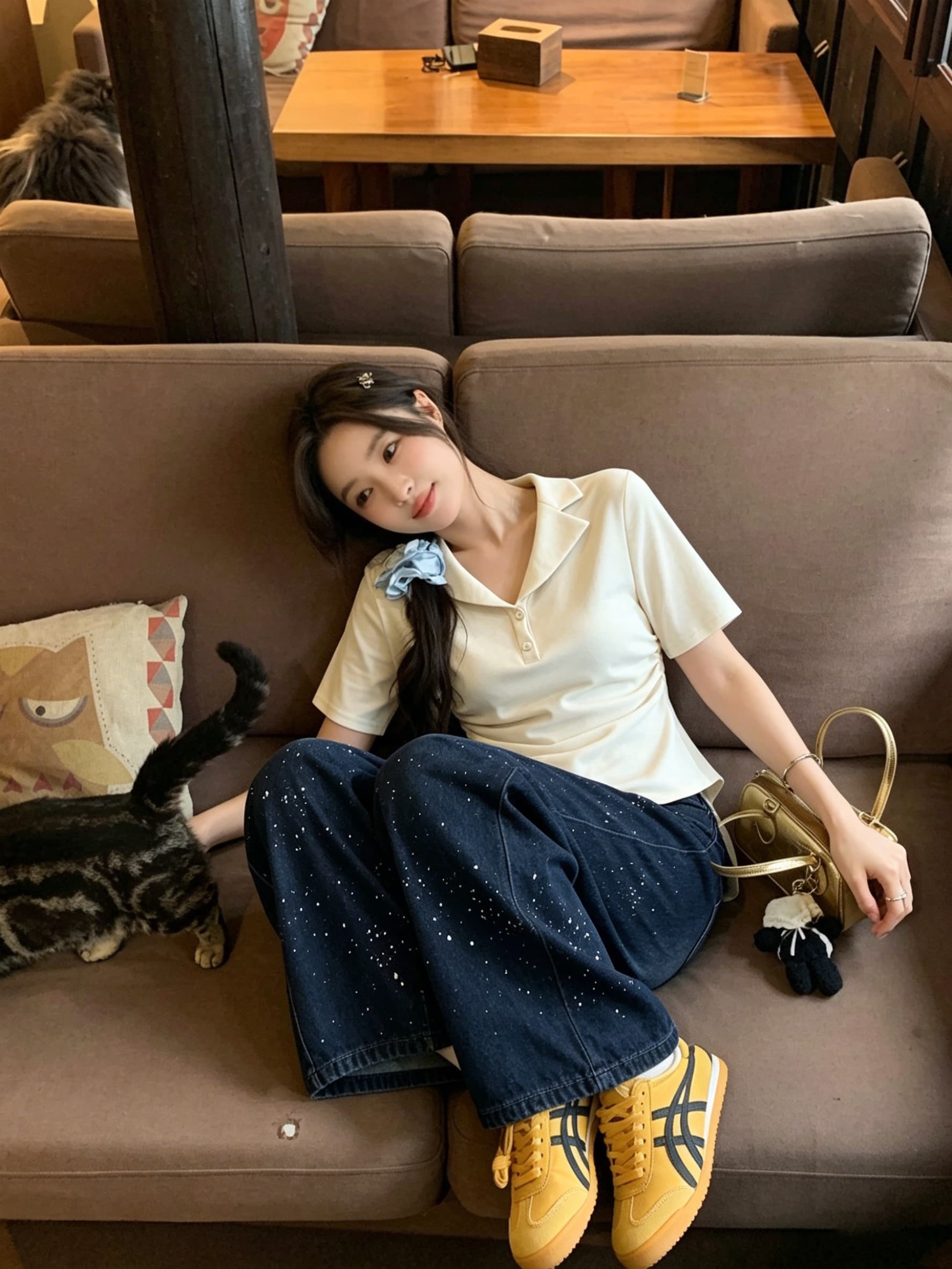 실사 미니멀리즘 폴로 칼라 출퇴근 티셔츠 여자 몸매 가꾸기 허리 수축 반팔 디자인 센스 품격 다용도 슬림해 보이는 맨위 상세 이미지 6