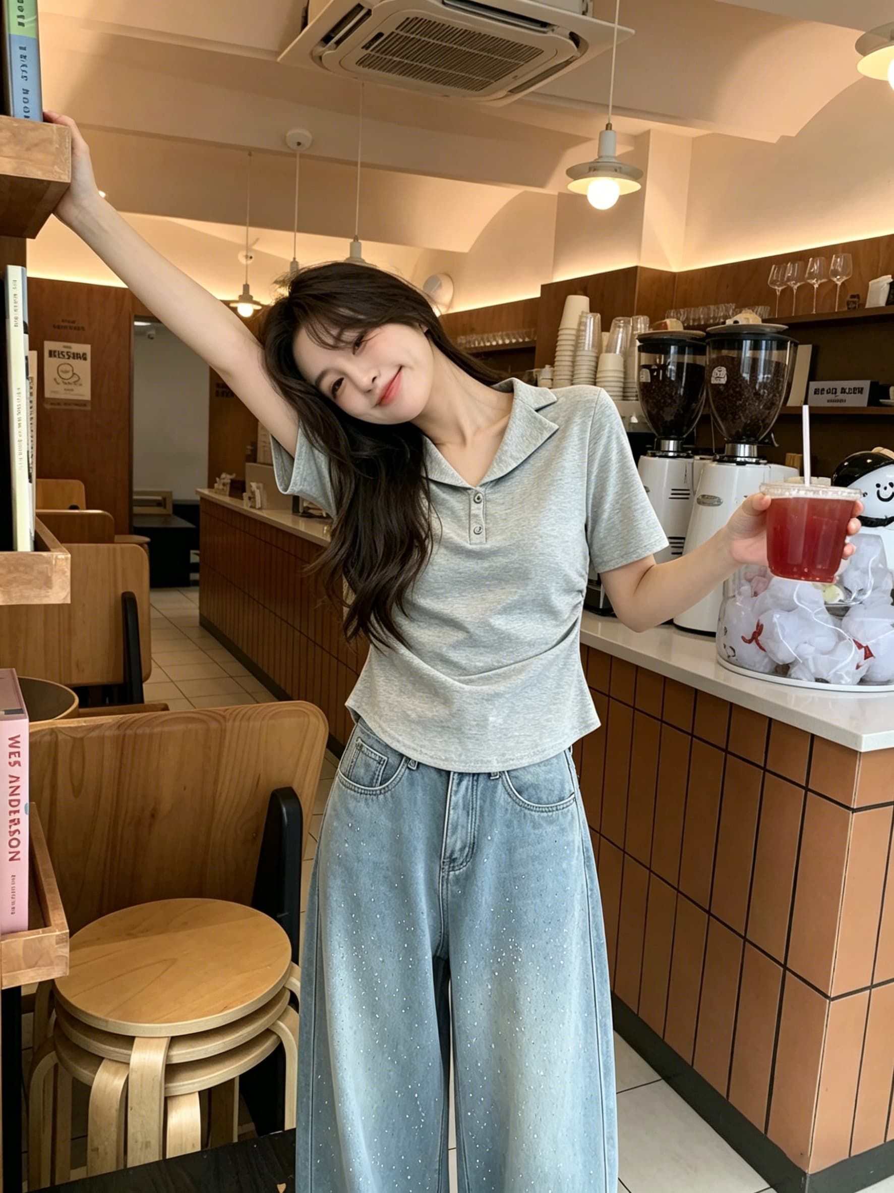 실사 미니멀리즘 폴로 칼라 출퇴근 티셔츠 여자 몸매 가꾸기 허리 수축 반팔 디자인 센스 품격 다용도 슬림해 보이는 맨위 상세 이미지 12
