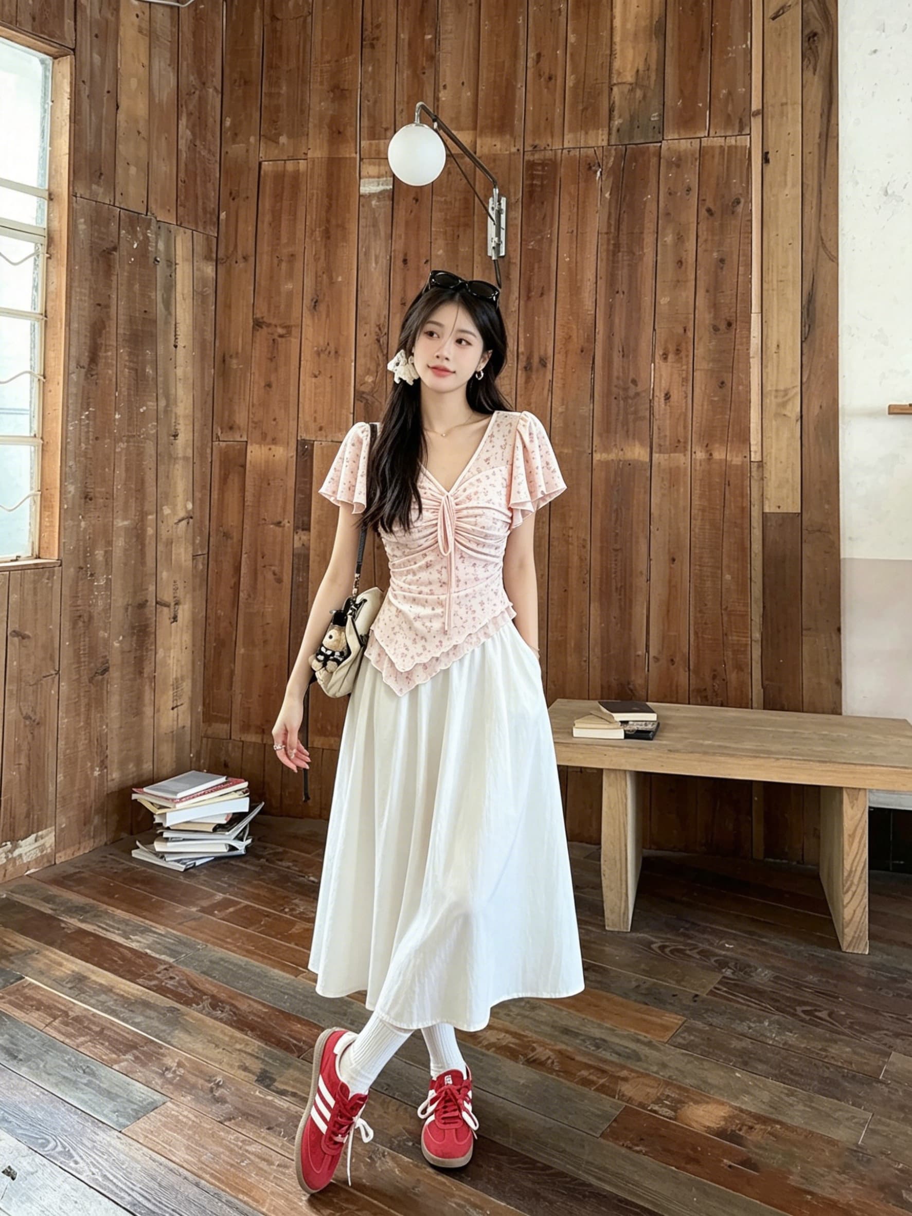 실사 순수한 욕망 바람 V넥 시폰 셔츠 여성 여름 새로운 펌프 로프 허리 수축 Feifei 소매 몸매 가꾸기 슬림해 보이는 쇼트 스타일 맨위 상세 이미지 6