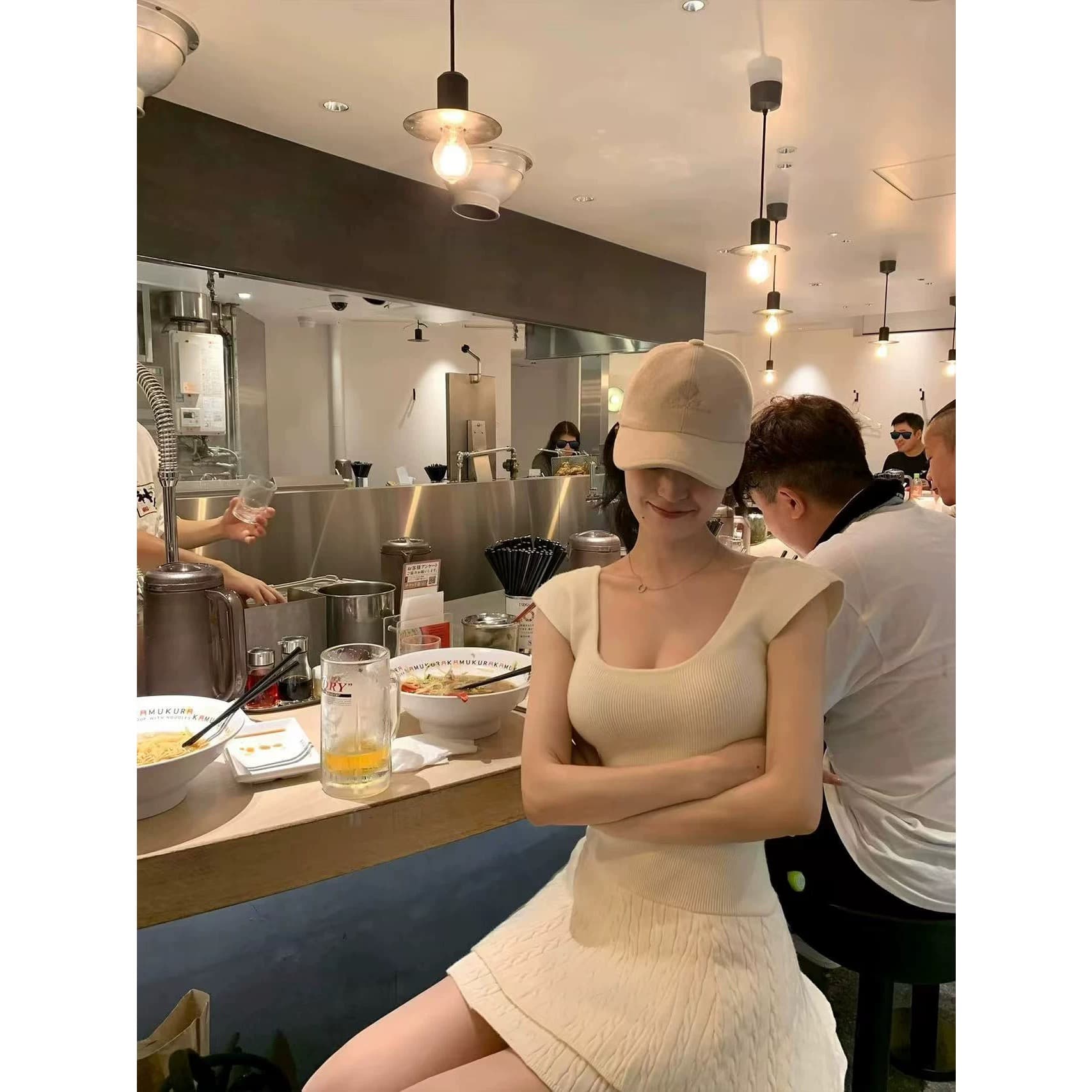 프랑스식 달콤함 u 칼라 민소매 조끼 스커트 프릴 하이웨이스트 허리 수축 플리츠 퍼프 미니 스커트 작은 키 드레스 이미지 3