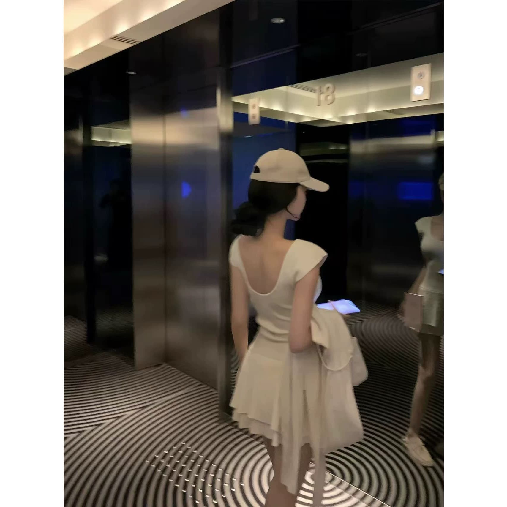 프랑스식 달콤함 u 칼라 민소매 조끼 스커트 프릴 하이웨이스트 허리 수축 플리츠 퍼프 미니 스커트 작은 키 드레스 이미지 4