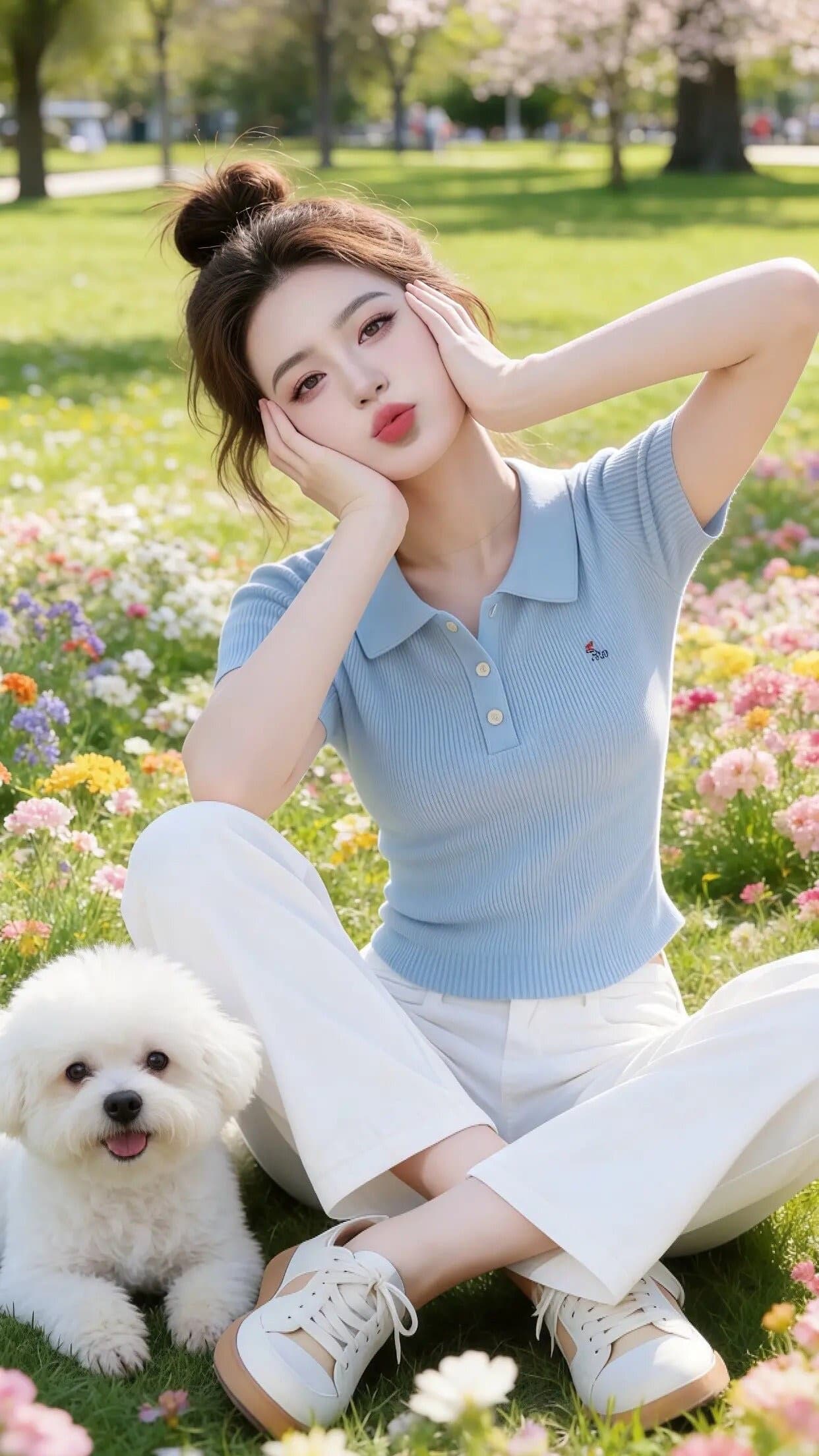 한 부서 파란색 POLO 칼라 다용도 미니멀리즘 반팔 티셔츠 여성 2026 여름 서리가 내린 부서 분위기 센스 품격 맨위 이미지 2