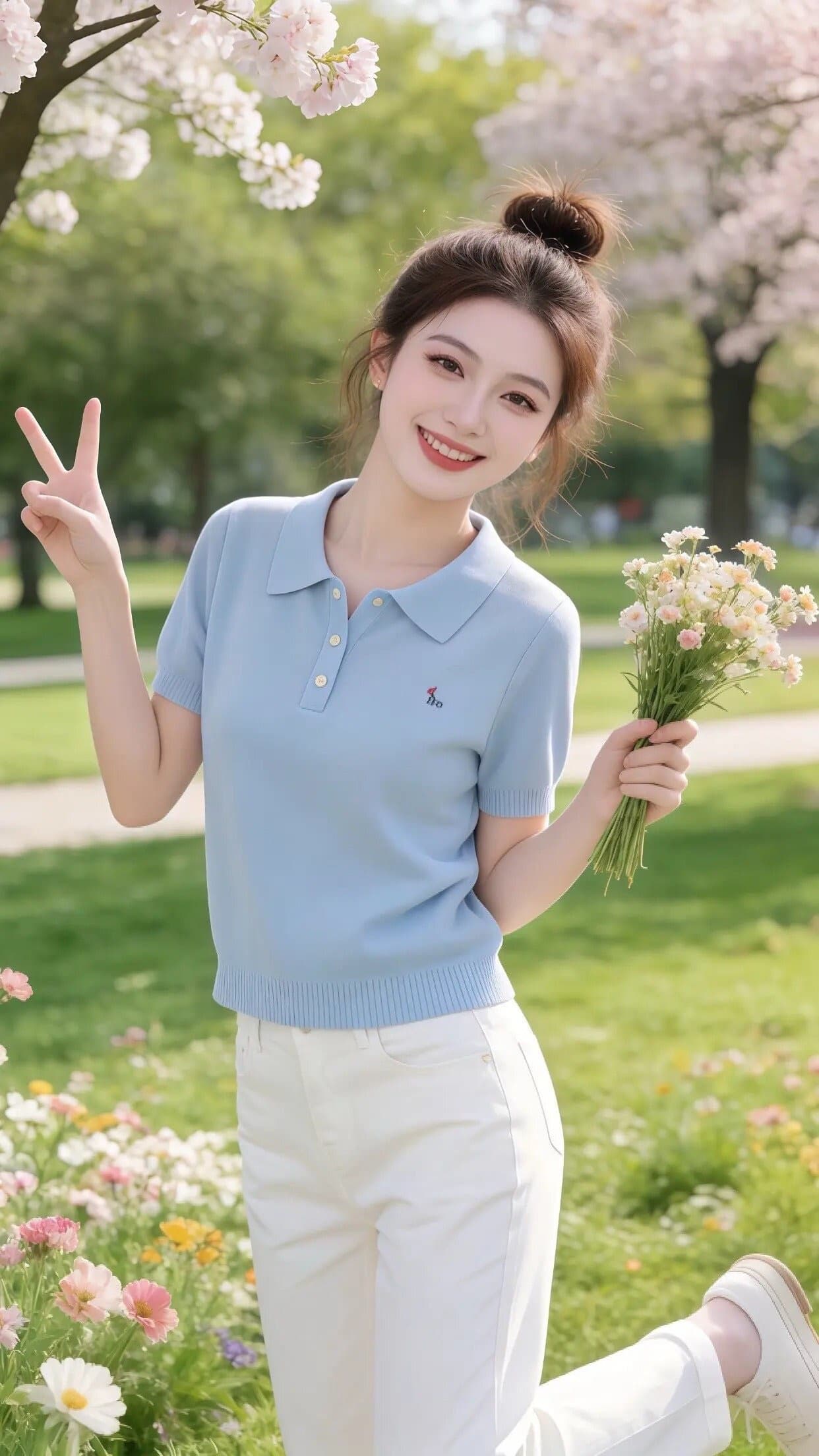 한 부서 파란색 POLO 칼라 다용도 미니멀리즘 반팔 티셔츠 여성 2026 여름 서리가 내린 부서 분위기 센스 품격 맨위 이미지 3