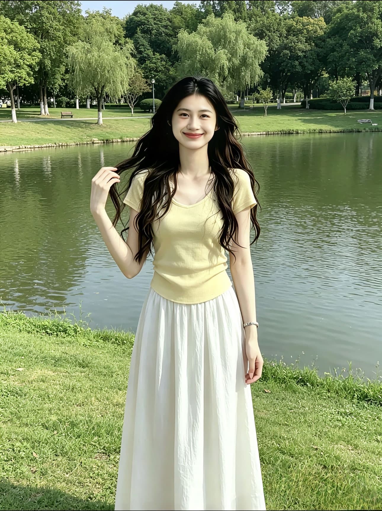 2026 새로운 한 부서 ootd 착용 가져 가라. 에이즈 환자 치마 아이들 여름 황색 티셔츠 타이트 스커트 롱 스커트 투피스 슈트 상세 이미지 2
