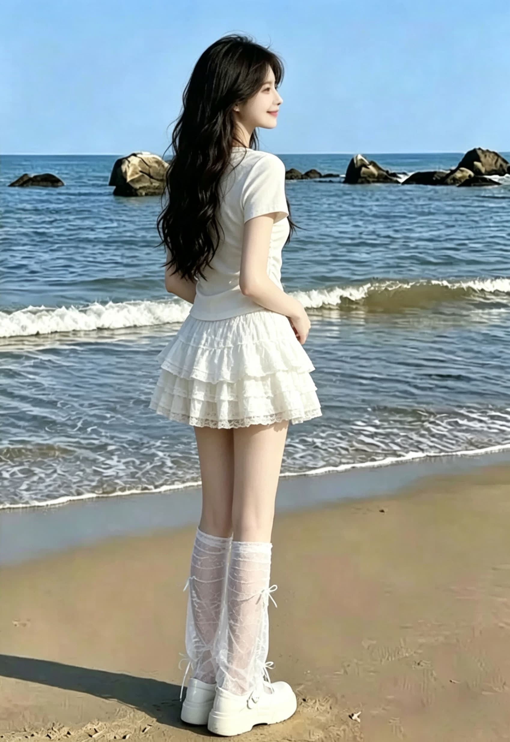 한 부서 부드러운 바람 세트 여성 여름 알파벳 프린트 반팔 티셔츠 케이크 드레스 투피스 세트 연령 감소 착용 가져 가라. 이미지 4