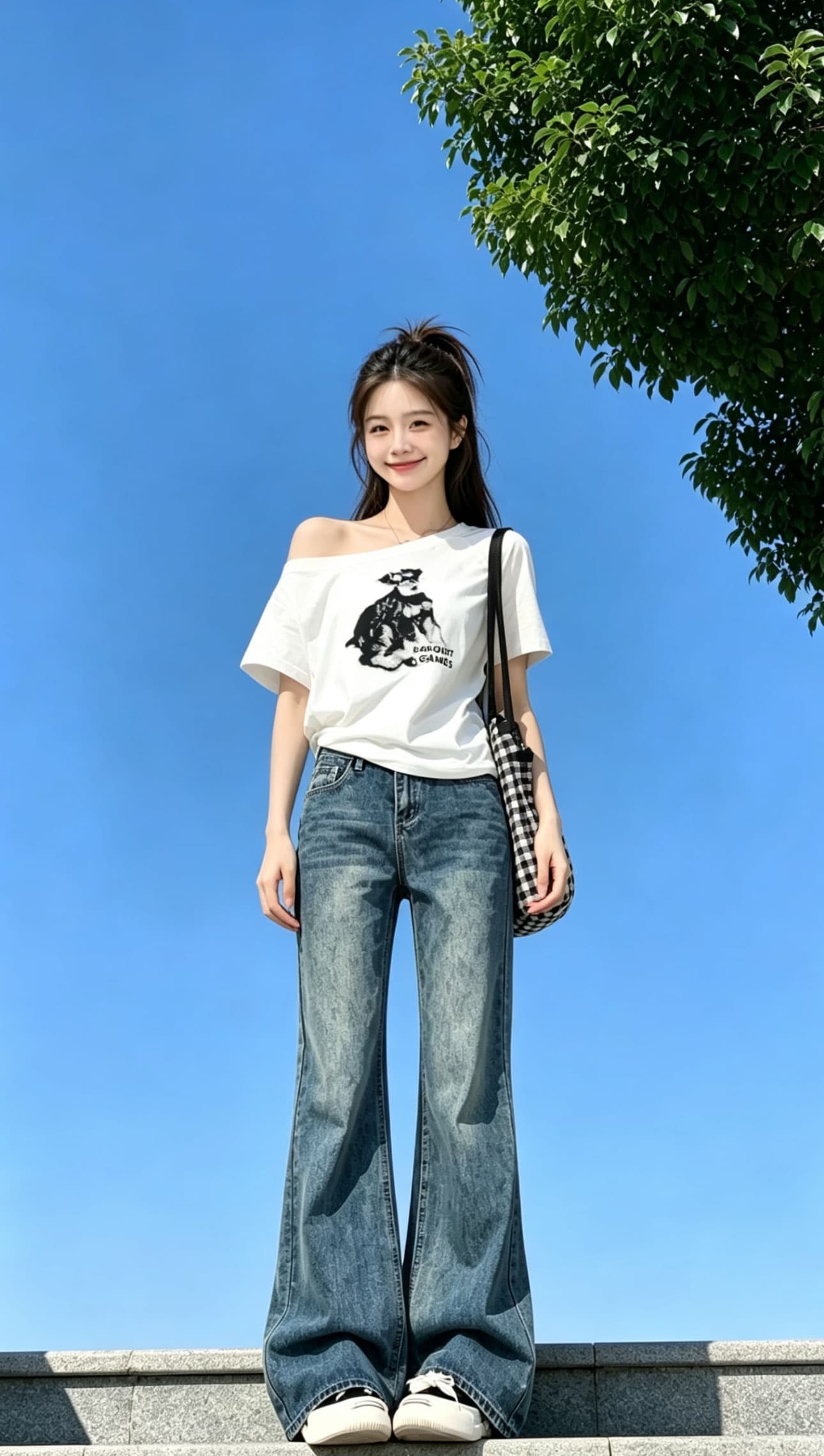여름 ootd 착용 가져 가라. 전체 집합 2026 새로운 패션 다용도 화이트 티셔츠 여성 여름 데님 바지 세트 상세 이미지 4