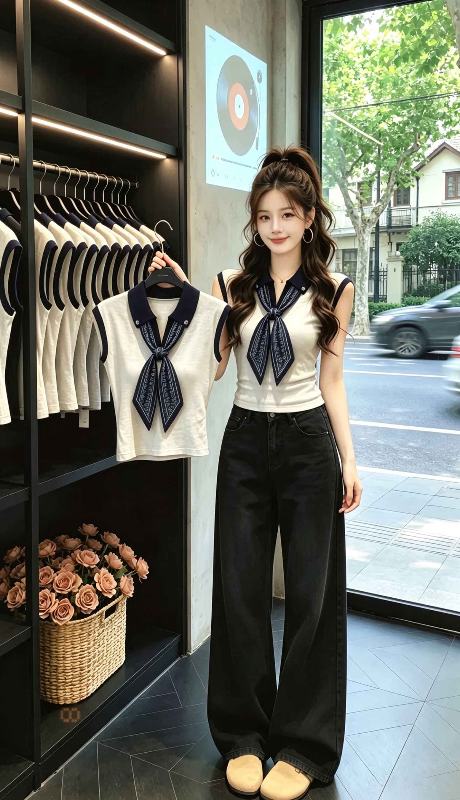 달콤한 핫걸 바람 ootd 착용 가져 가라. 슬림해 보이는 화이트 회색 ins 쇼트 스타일 반팔 다용도 청바지 트렌드 투피스 세트 이미지 3