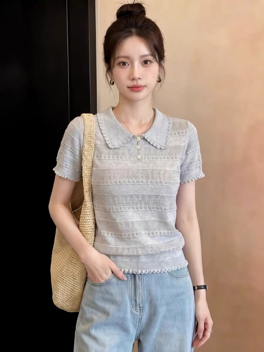 회색 티셔츠 여성 여름 새로운 프랑스식 우유 부서 부드러운 패션 품격 슈퍼 잘 생긴 다용도 캐주얼 바지 투피스 세트 상세 이미지 4
