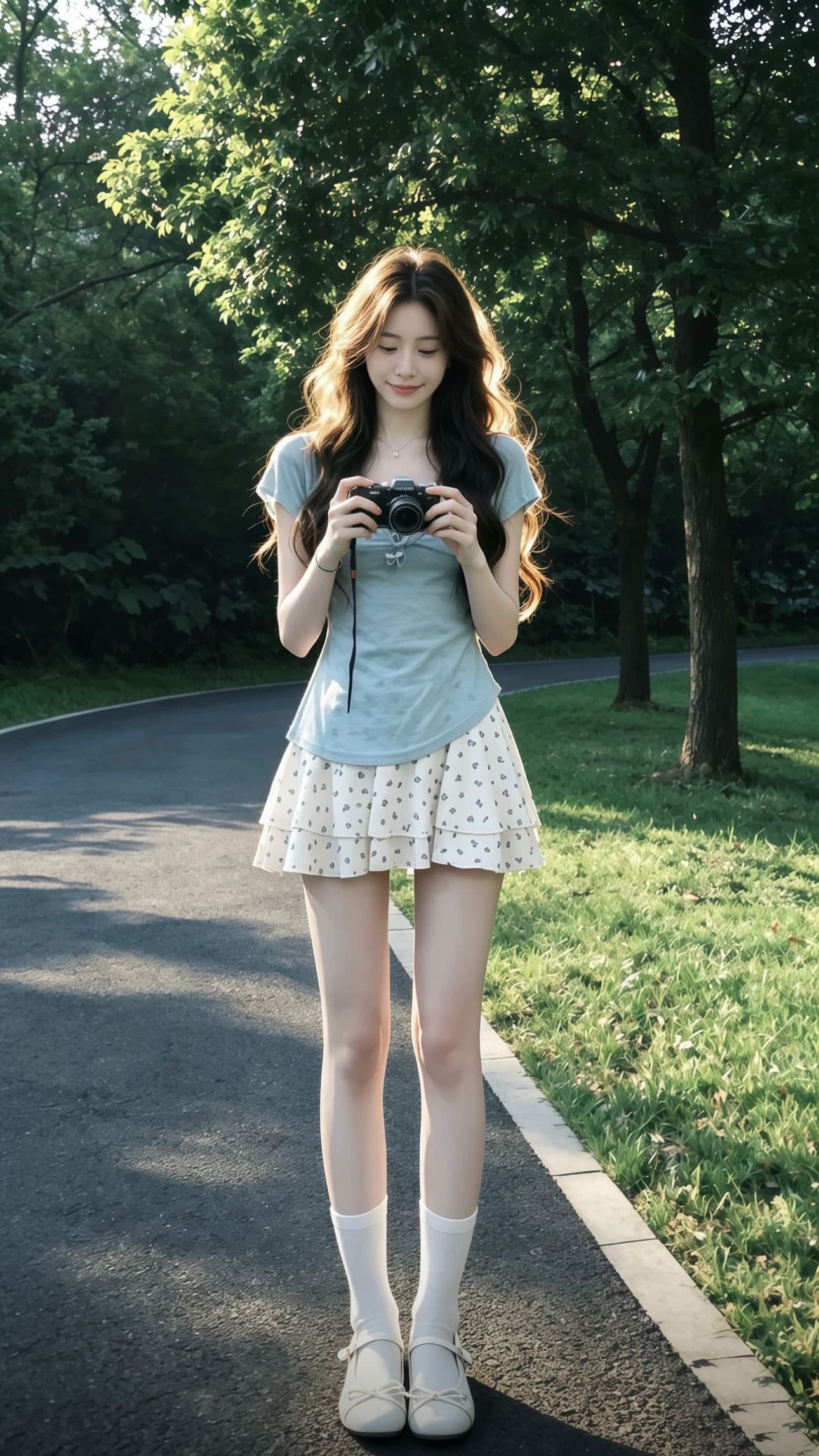 한 부서 chic 파란색 단추 반팔 티셔츠 작은 맨위 여성 여름 순수한 욕망 꽃무늬 슬립 드레스 투피스 세트 상세 이미지 1