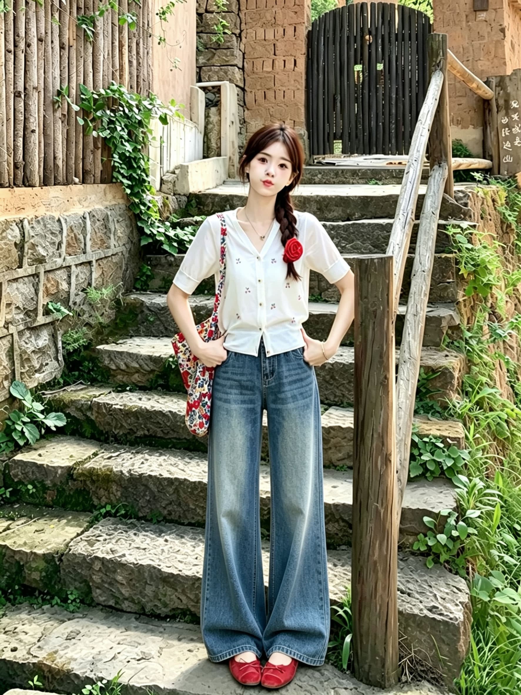 Chic 작은 셔츠 부드러운 바람 달콤함 체리 자수 반팔 여성 여름 화이트 V넥 니트 반소매 오픈 가디건 맨위 이미지 4